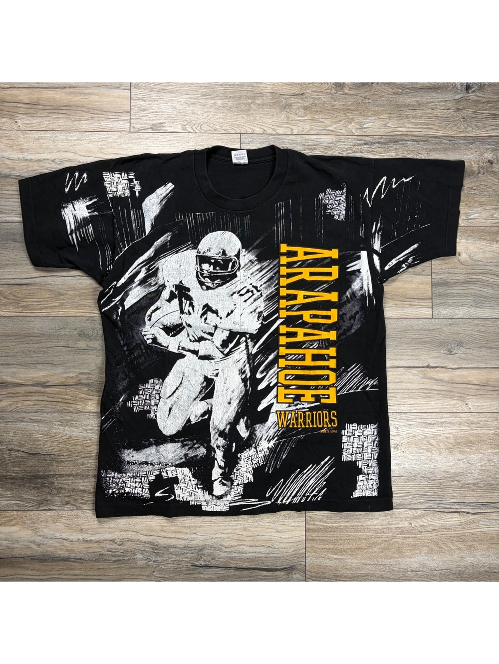 90’s Arapahoe Warriors AOP black graphic T-shirt